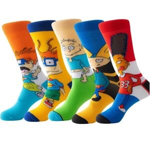 New 5 PAIRS SOCKS UNISEX RUGRATS Cartoon Crew Socks Size 6-10